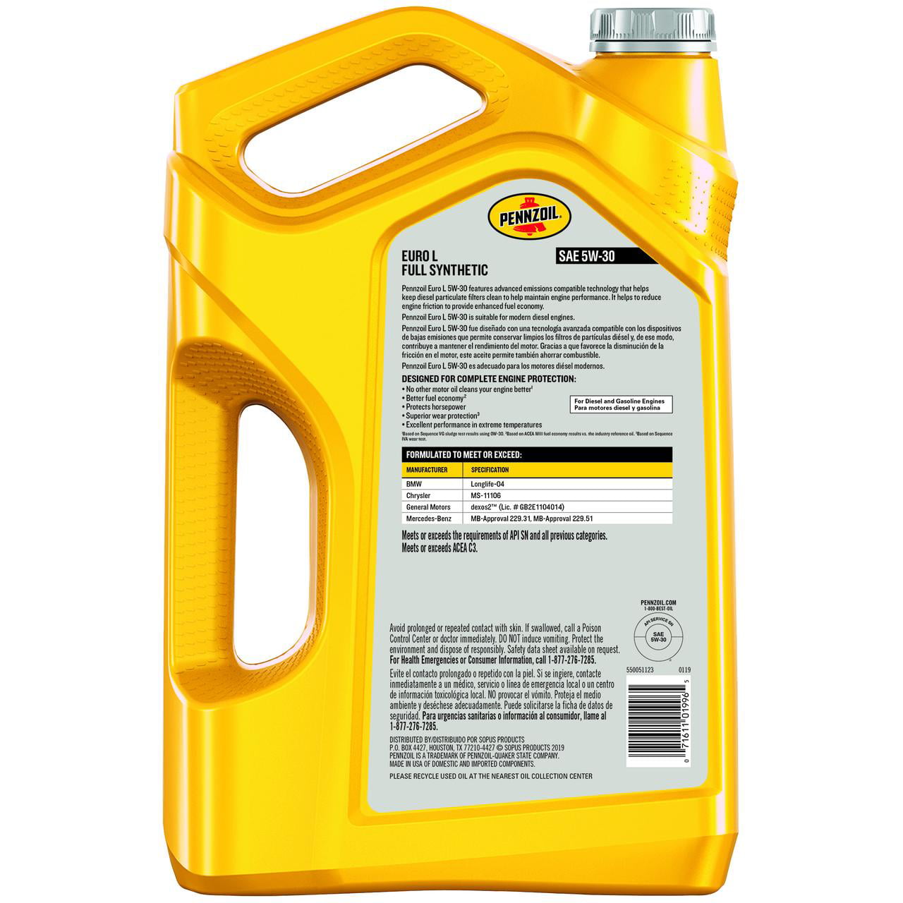 Pennzoil Platinum Euro L Full Synthetic 5W-30 Motor Oil. 5 Quart