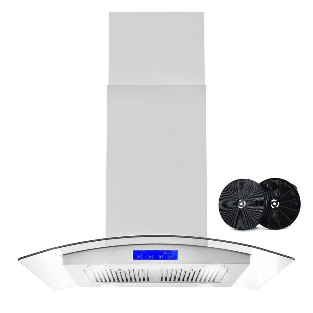 Cosmo 668ICS750-DL 30 in. Ductless Island Range Hood in Stainless Steel with LED Lighting and Carbon Filter Kit for Recirculating