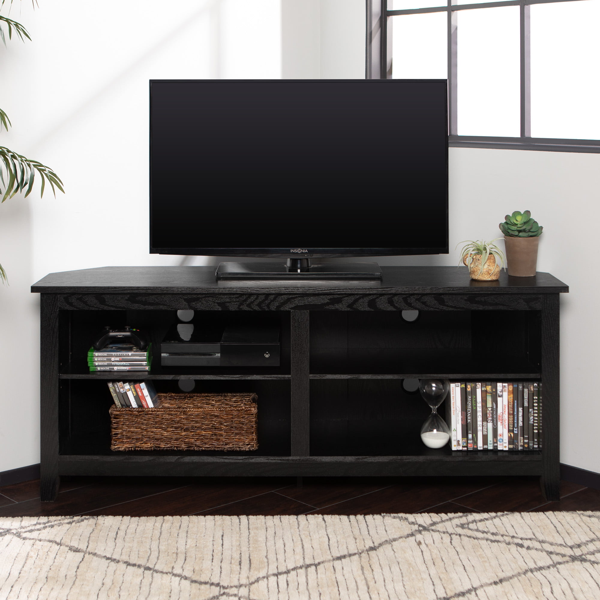 Woven Paths Transitional Corner TV Stand for TVs up to 65″. Black