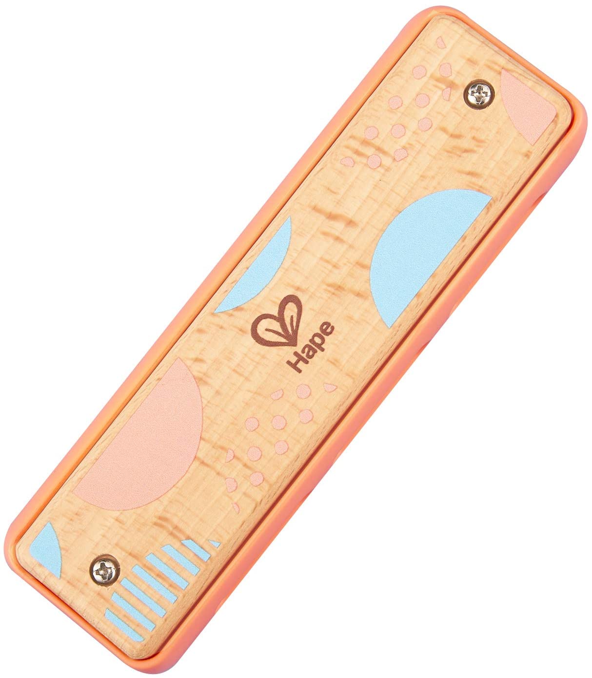 Hape Blues Harmonica. 10 Hole Wooden Musical Instrument Toy. Orange