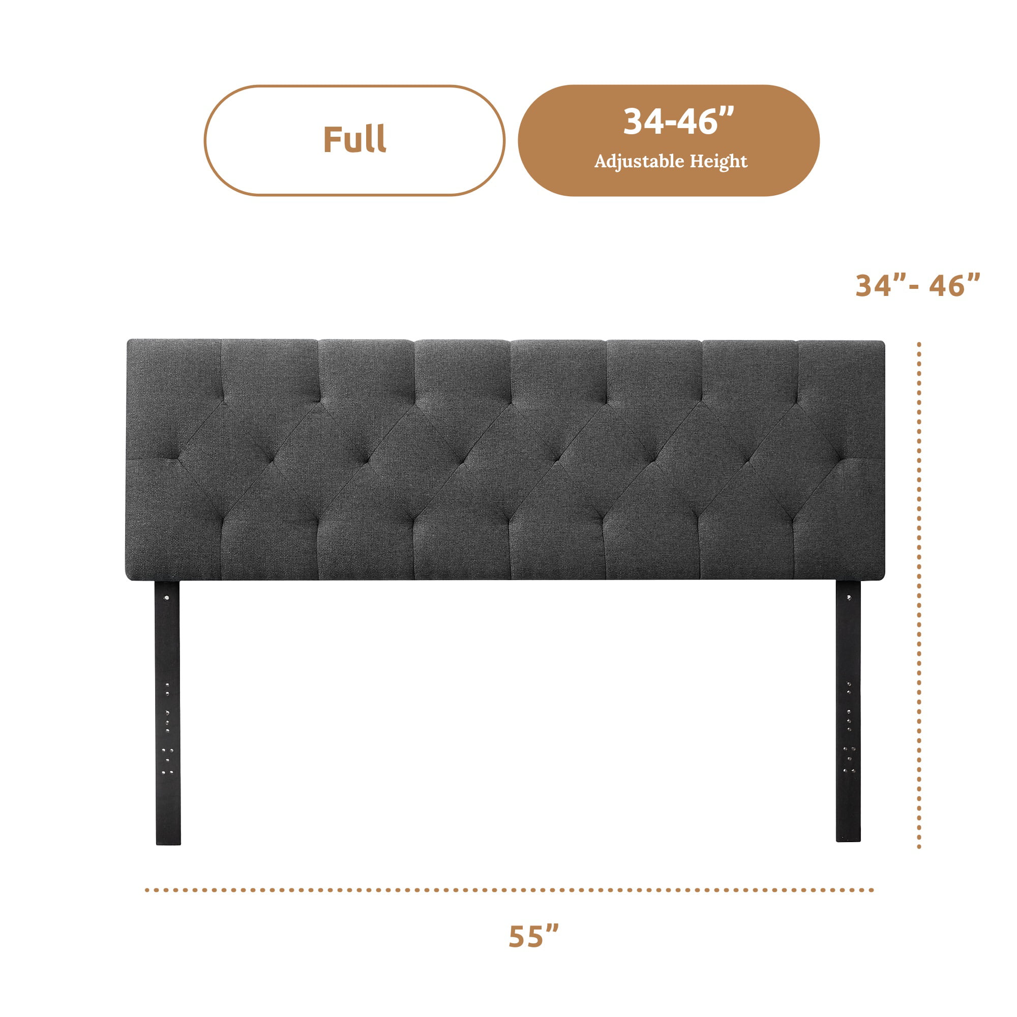 Rest Haven Eugene Diamond Tufted Upholstered Headboard. Full. Charcoal