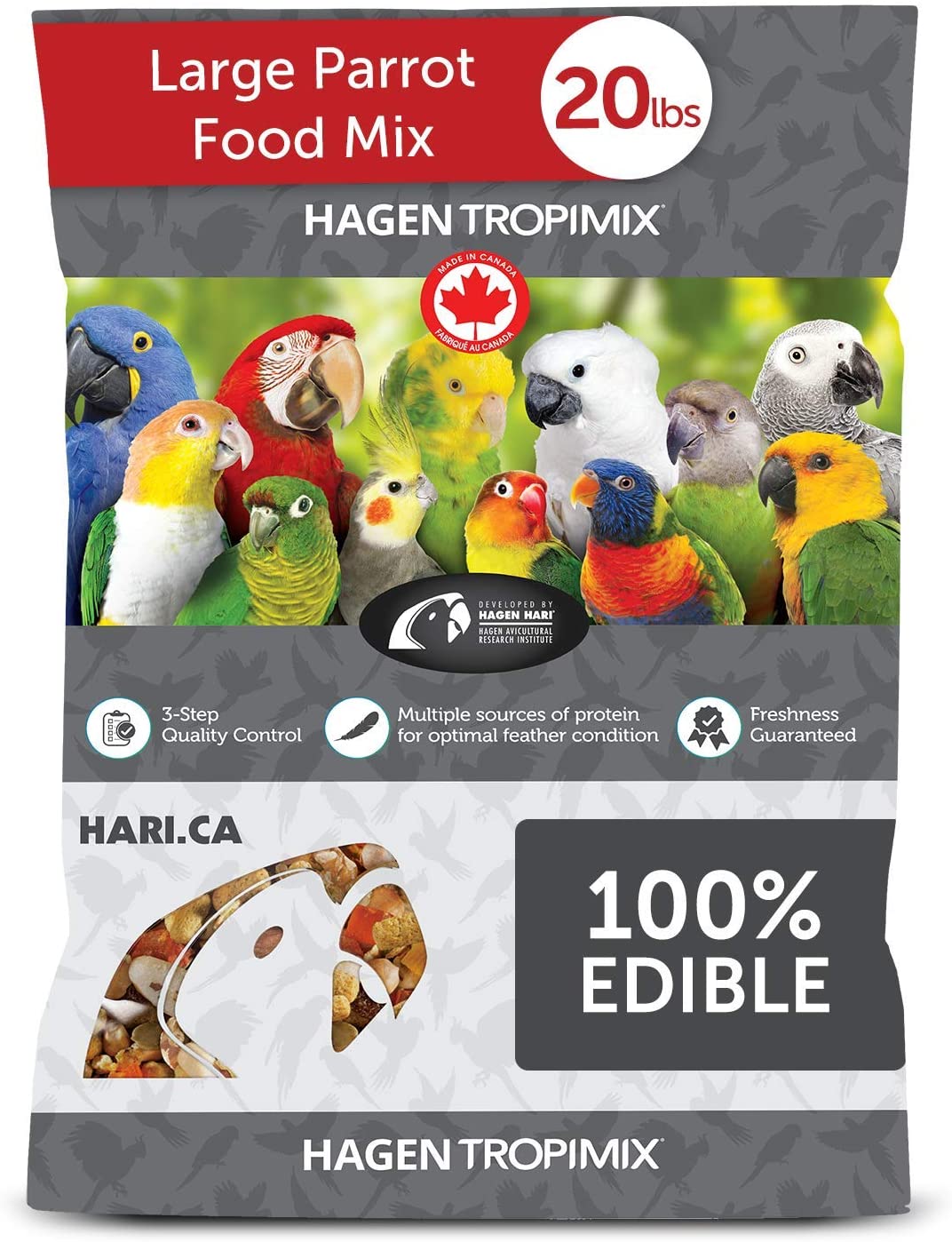 Hagen Tropimix Bird Food. HARI Large Parrot Food with Seeds. Fruit. Nuts. Vegetables. Grains. and Legumes. Enrichment Food. 20 Pound (Pack of 1)