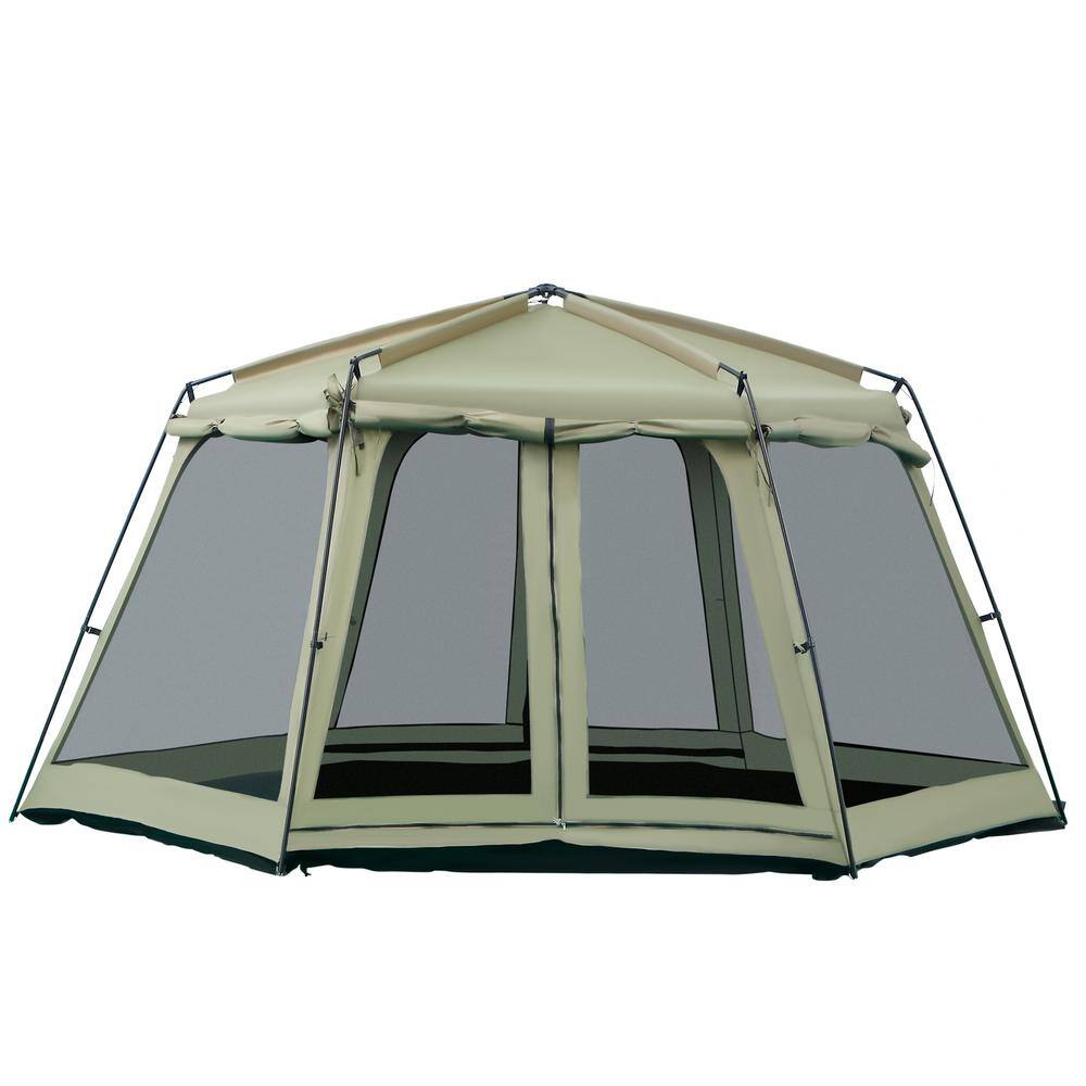 Outsunny A20-276 Army Green 8-10 Person Steel Hexagon Camping Tent with Weatherproof Cover