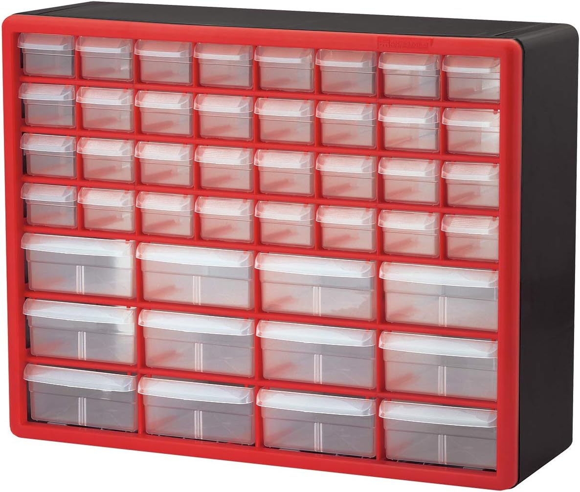 Akro-Mils 44 Drawer 10144REDBLK. Plastic Parts Storage Hardware and Craft Cabinet. (20-Inch W x 6-Inch D x 16-Inch H). Red & Black. (1-Pack)