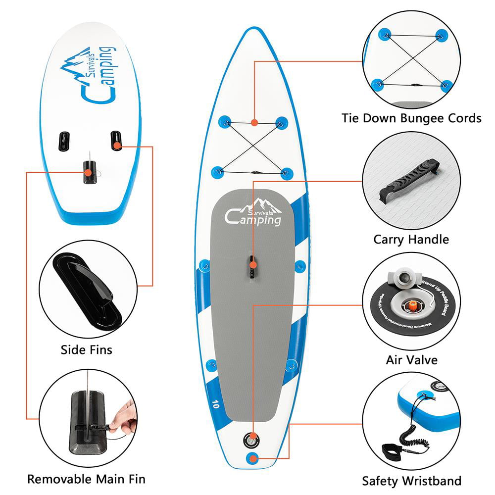 Campingsurvivals 11′ Inflatable Stand Up Paddle Board - Durable Lightweight with Stable Wide Stance. Blue/White