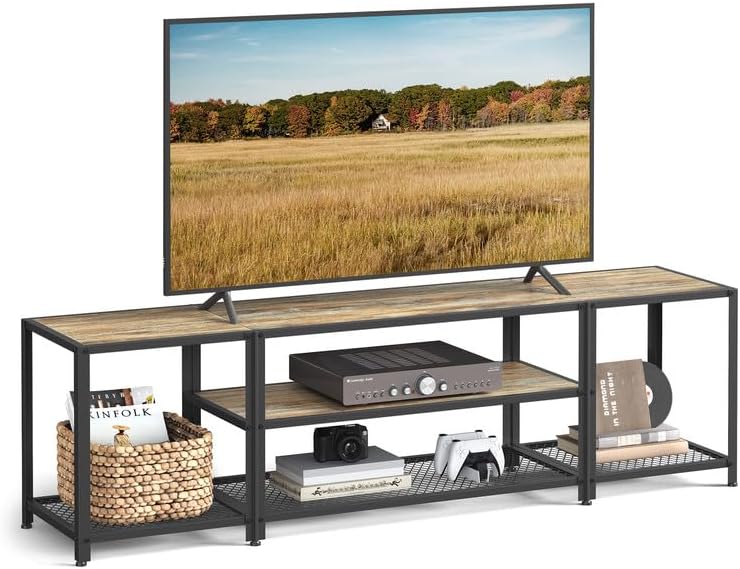VASAGLE Modern TV Stand for TVs up to 75 Inches. 3-Tier Entertainment Center. Industrial TV Console Table with Open Storage Shelves. for Living Room. Bedroom. Turquoise Brown and Black ULTV098B60