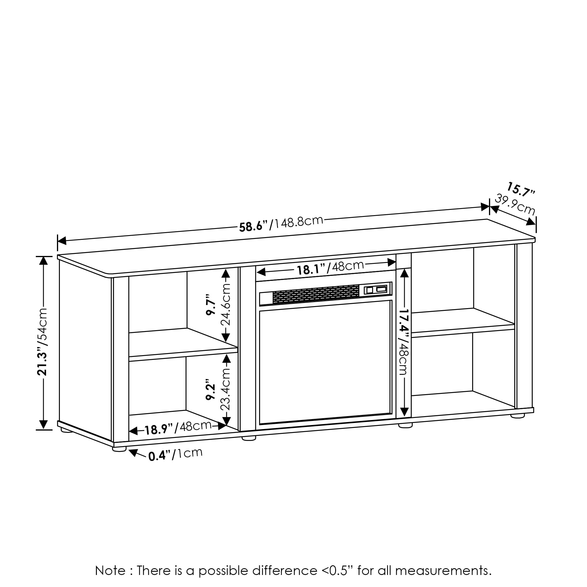 Furinno Montale 60 Inch TV Stand with Fireplace. French Oak Grey