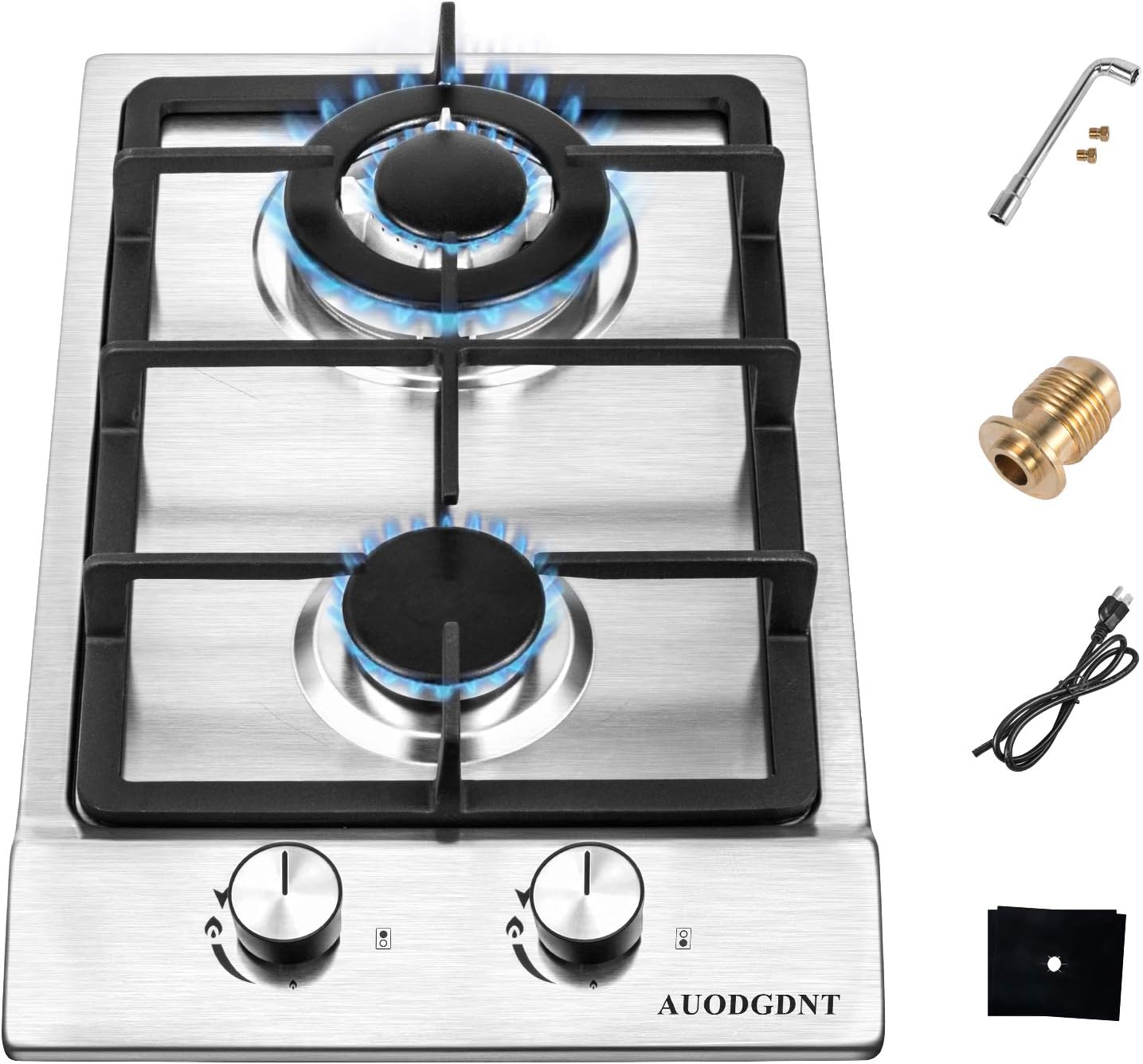 AUODGDNT Gas Stove Gas Cooktop 2 Burners.12 Inches Portable Stainless Steel Built-in Gas Hob LPGNG Dual Fuel Easy to Clean for RVs. Apartments. Outdoor (Silver)