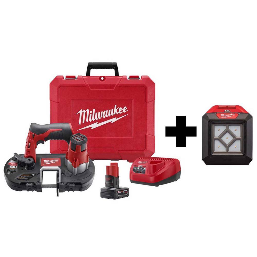 Milwaukee 2429-21XC-2364-20 M12 12V Lithium-Ion Cordless Sub-Compact Band Saw XC Kit with M12 LED Flood Light