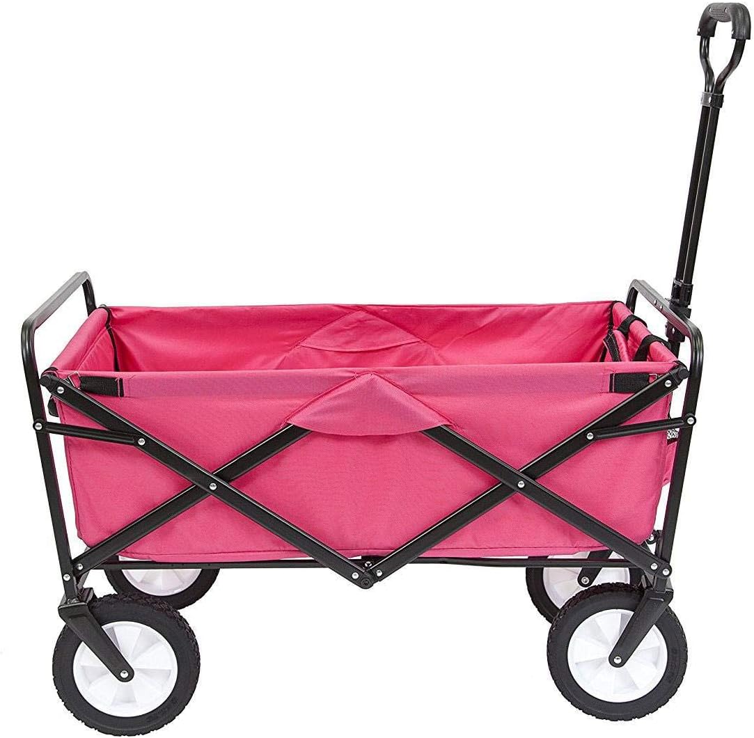 MacSports Heavy Duty Steel Frame Collapsible Folding 150 Pound Capacity Outdoor Camping Garden Utility Wagon Yard Cart. Pink