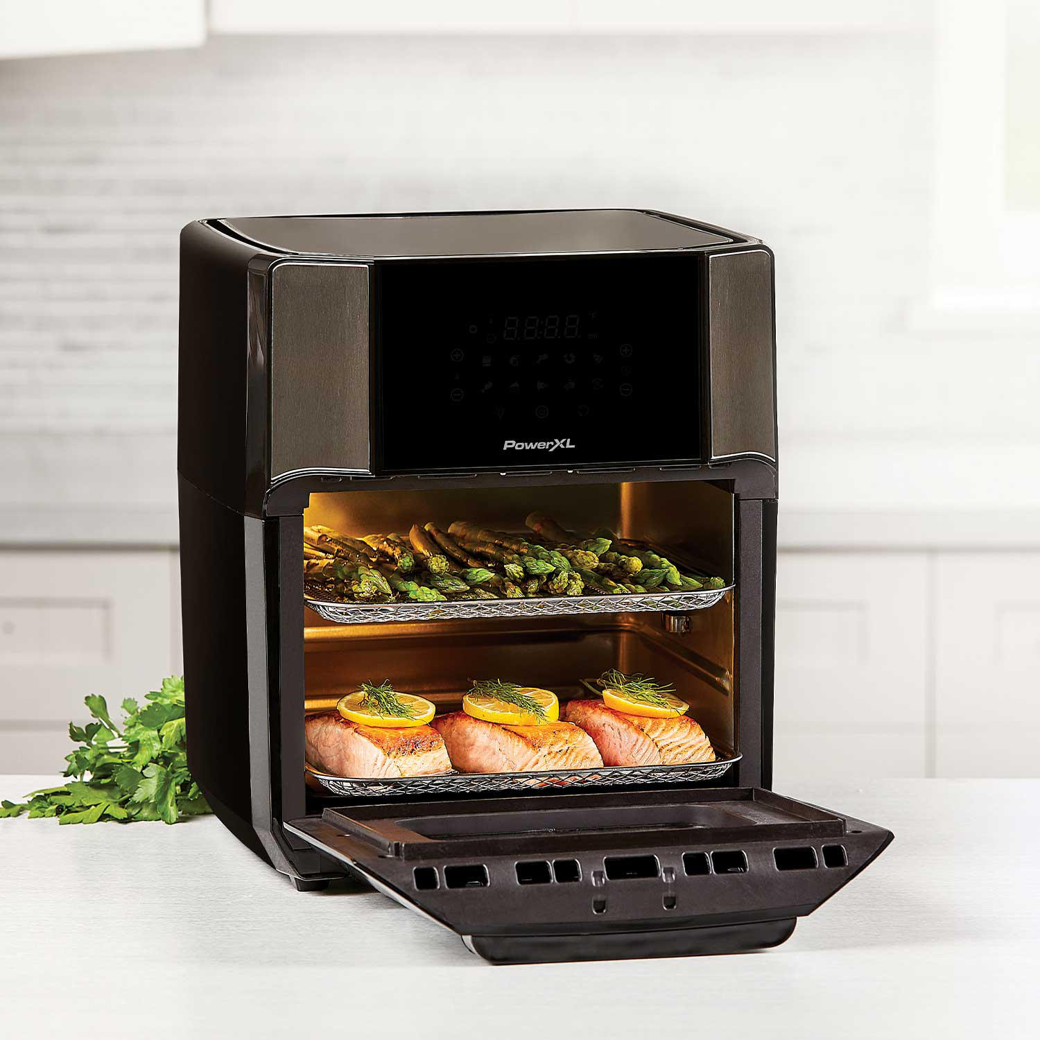 PowerXL Air Fryer Oven 12 QT with 8-in-1 Cooking Presets and LED Digital Touchscreen. Crisp. Bake. Roast. Broil. Reheat and More. 1700 Watts (Stainless Steel)