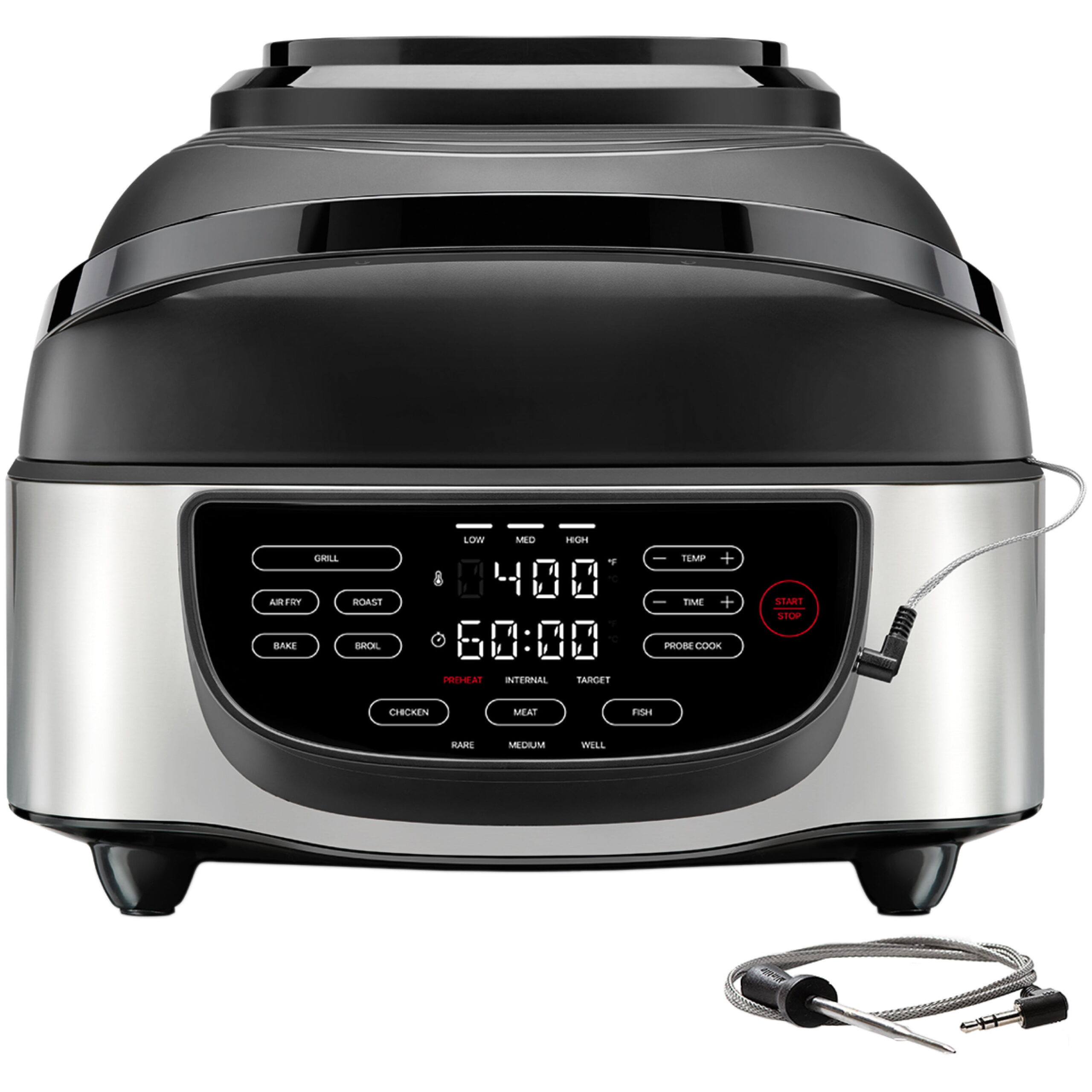 Chefman 5-in-1 Air Fryer + Indoor Grill with Cooking Thermometer. Air Fry. Grill. Roast. Bake. Broil