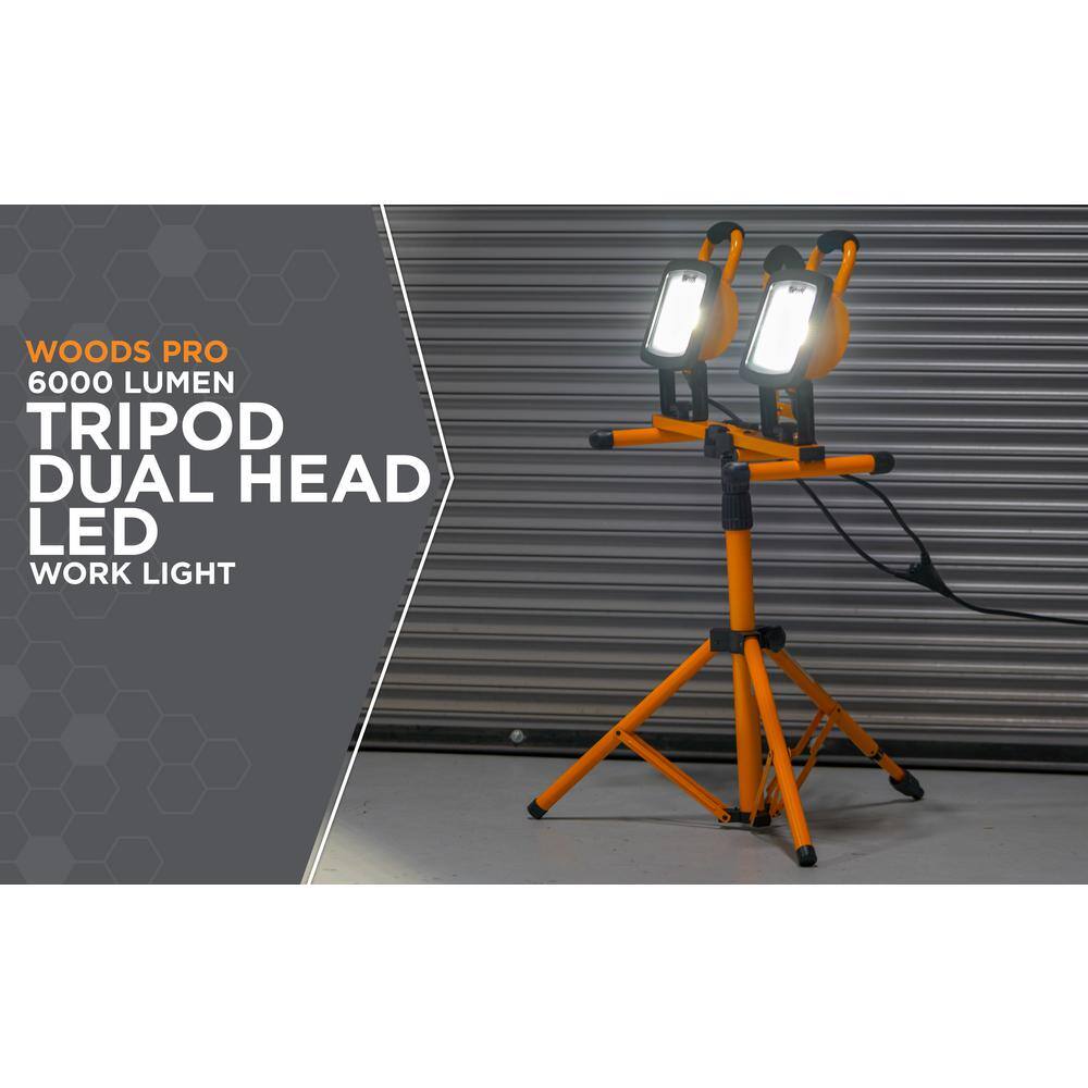 Woods WL40236S 6000 Lumens Portable LED Dual Head Work Light with Tripod