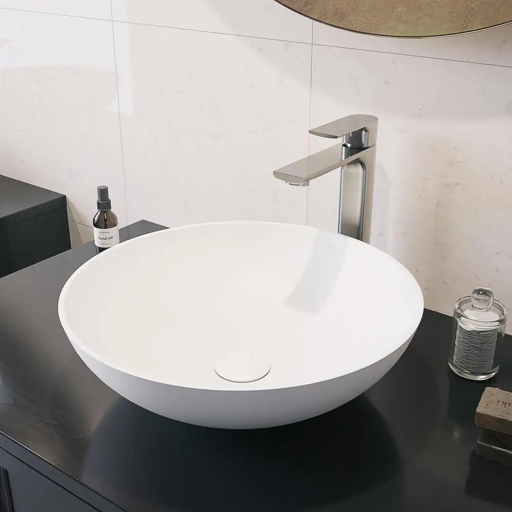 VIGO VG04015 Matte Stone Lotus Composite Round Vessel Bathroom Sink. White