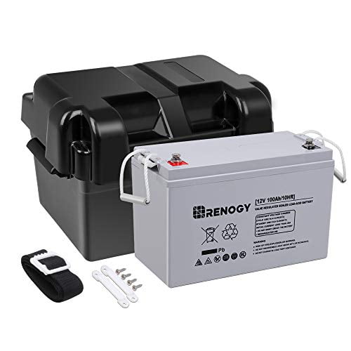 Renogy 12V 100Ah Deep Cycle AGM Battery w/Battery Box for RV. Solar Marine and Off-grid Applications