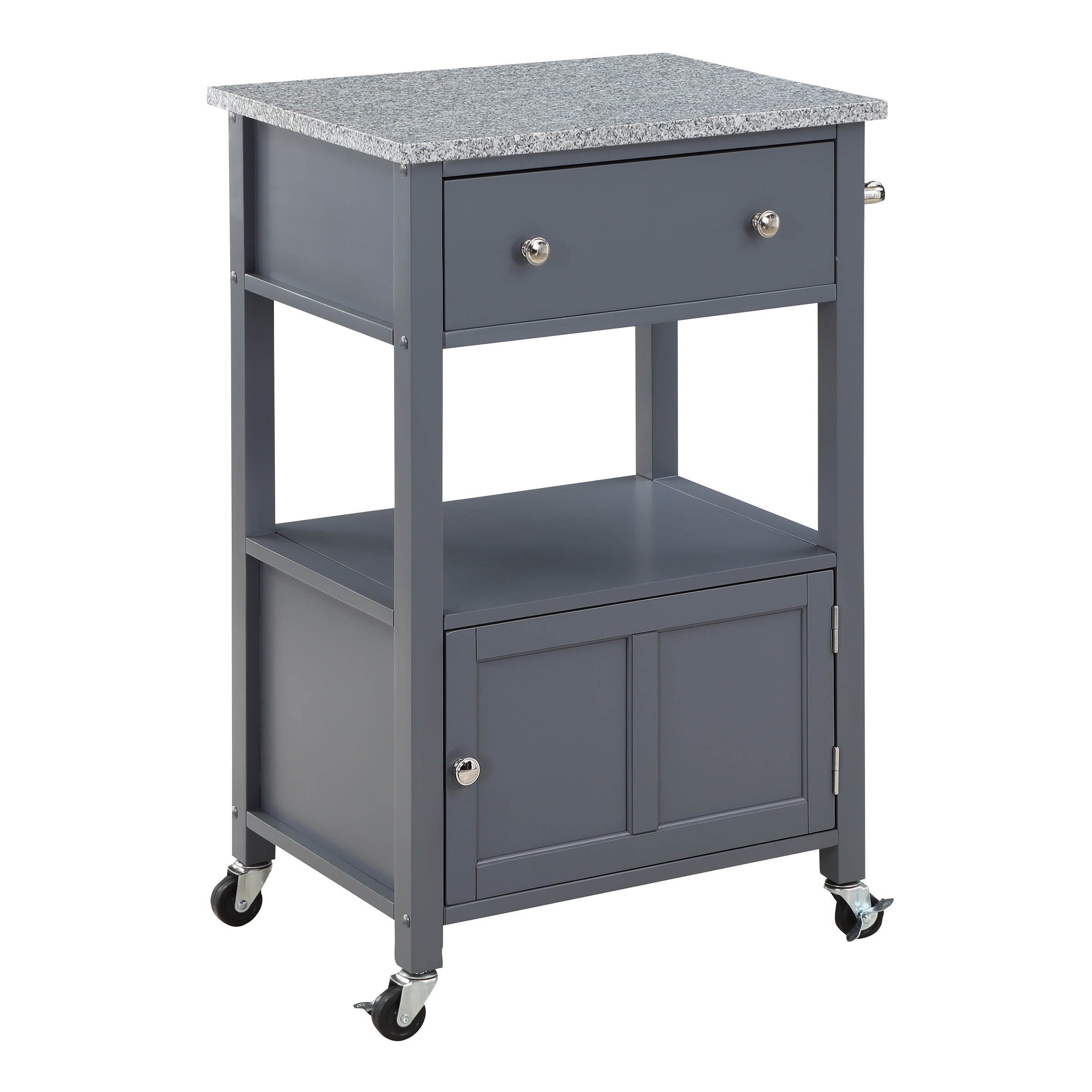 OS Home and Office Furniture Fairfax Model FRXG-2 Gray Kitchen Cart with Doors. Towel Rack. and Drawer