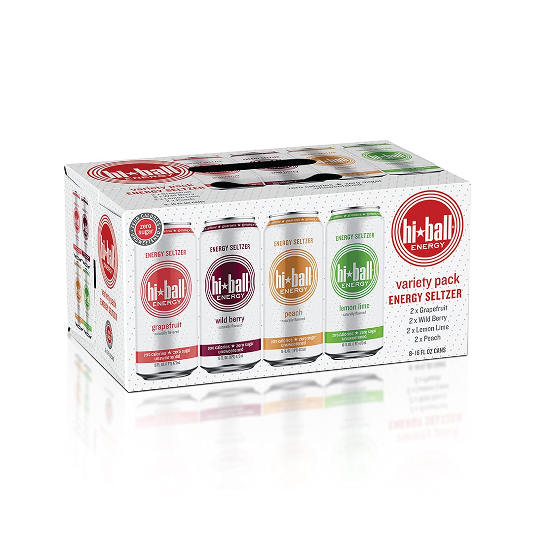 Hiball Energy Seltzer Water. Natural Energy Drink Made (16 Fl Oz Pack of 8). Variety Pack