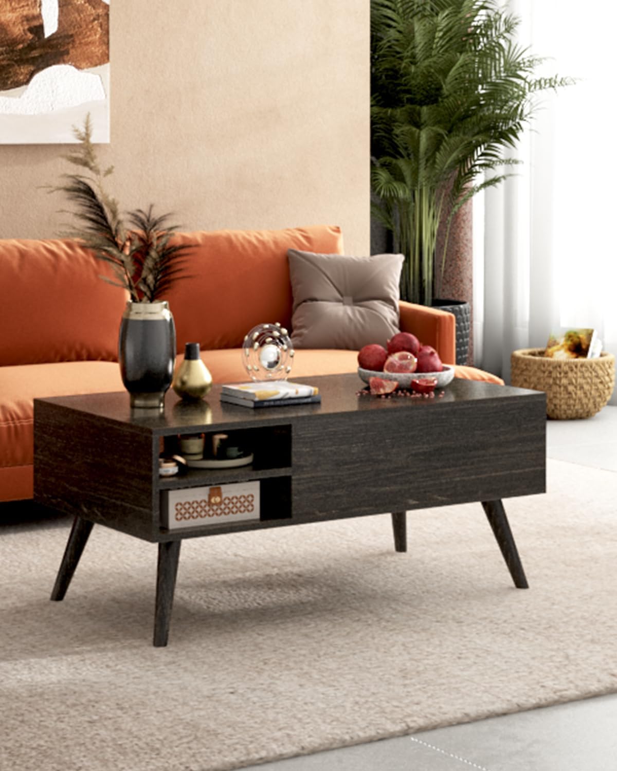 WLIVE Wood Lift Top Coffee Table with Hidden Compartment and Adjustable Storage Shelf. Lift Tabletop Dining Table for Home Living Room. Office. Charcoal Black