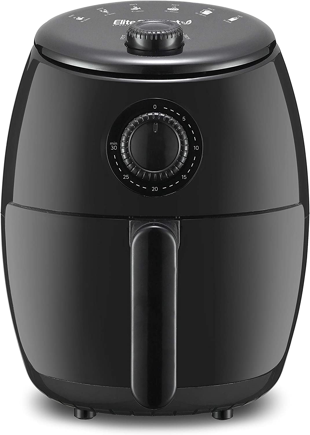 Elite Gourmet EAF-0201 Personal 2.1 Qt. Compact Space Saving Electric Hot Air Fryer Oil-Less Healthy Cooker. Timer & Temperature Controls. PFOA/PTFE Free. 1000W. Quart Analog. Black