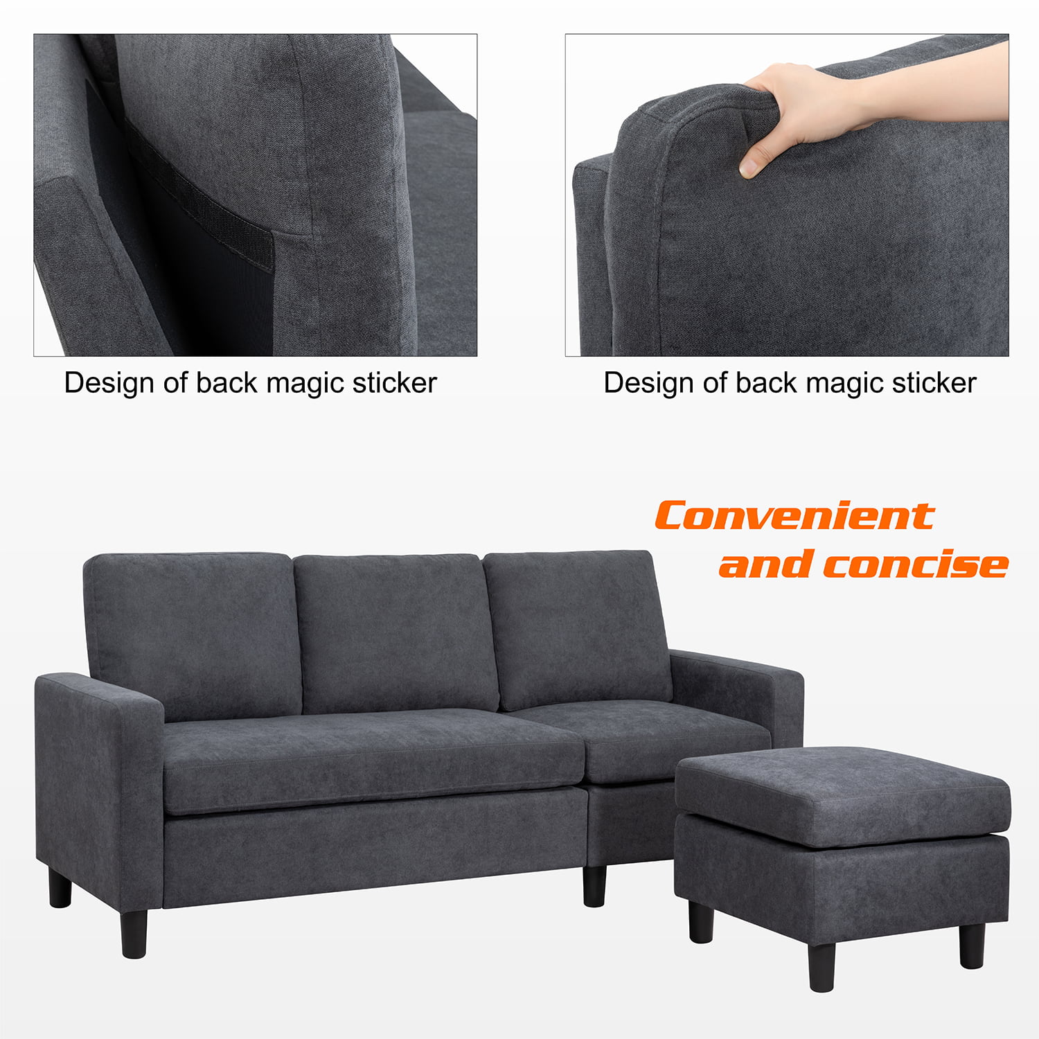 Walsunny Convertible Sectional Reversible Chaise. L-Shaped Sofa with Modern Linen Fabric(Gray)