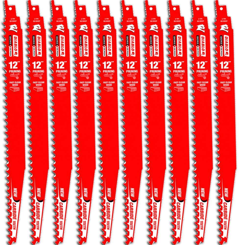 DIABLO DS1203CP10 12 in. 3 TPI Demo Demon Carbide Reciprocating Saw Blades for Pruning and Clean Wood Cutting (10-Pack)
