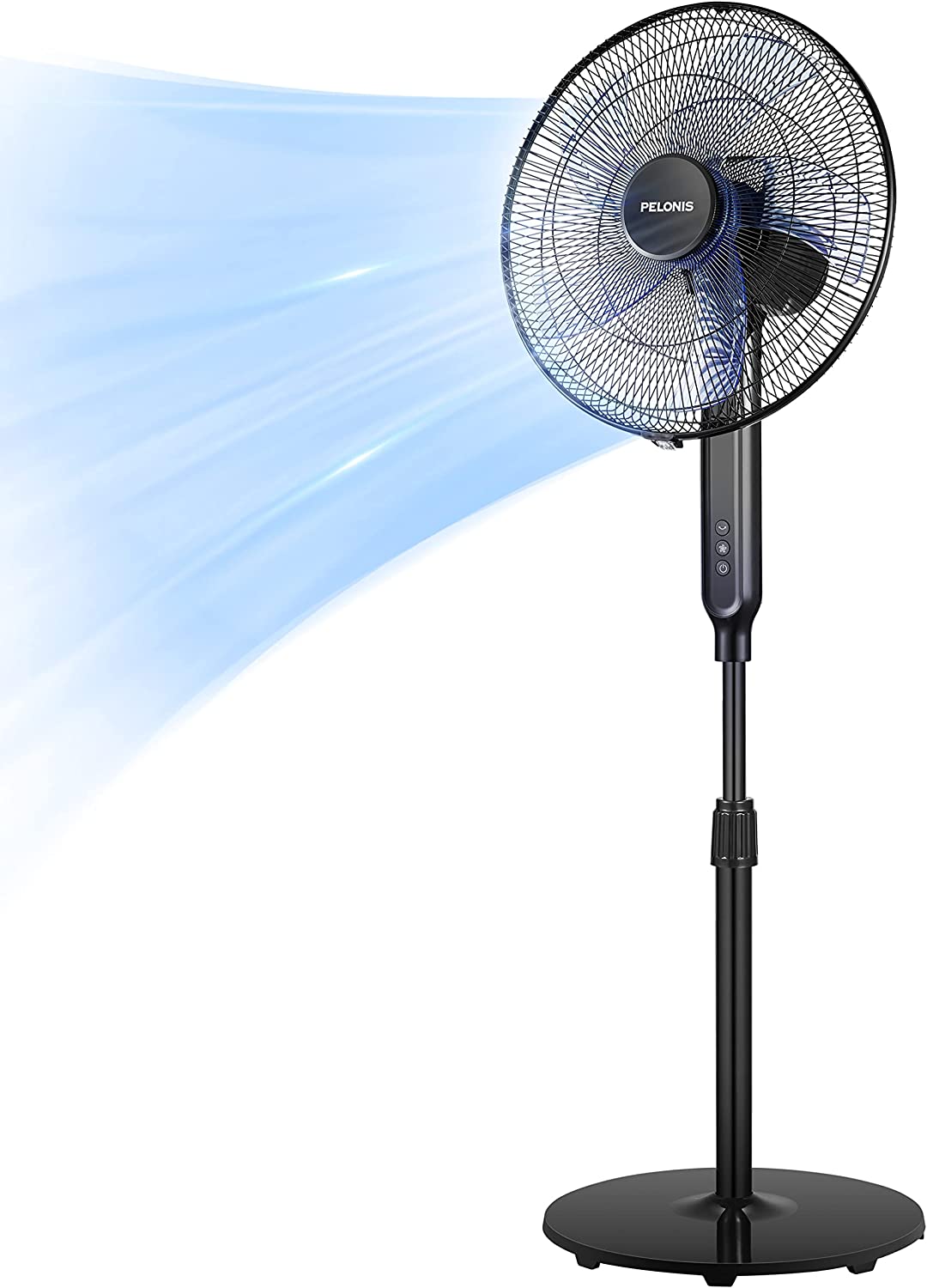 PELONIS 16″ Oscillating Pedestal Stand Up Fan | Adjustable Height | Ultra Quiet DC Motor | Remote Control | 12 Speed | 12-Hour Timer | High Energy Efficiency | for Bedroom Home Office Use | Black