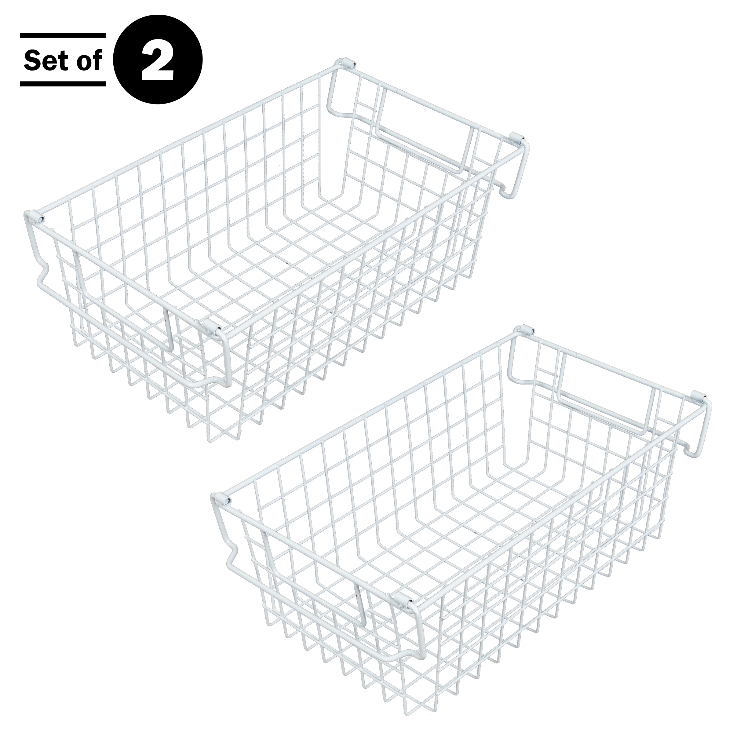 Home-Complete 2-Pack 16-in W x 5.5-in H x 9-in D White Steel Stackable Bin
