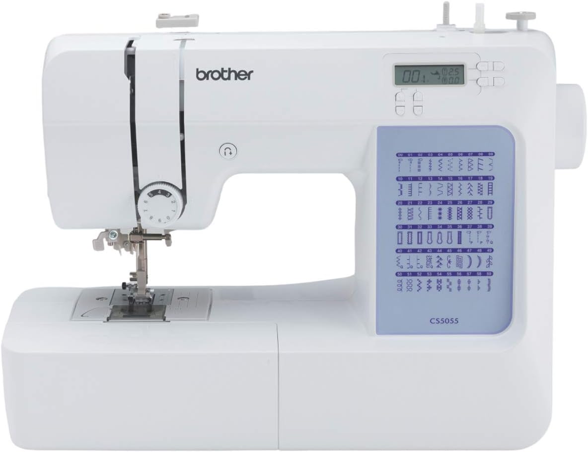 Brother CS5055 Computerized Sewing Machine. 60 Built-in Stitches. LCD Display. 7 Included Feet. White