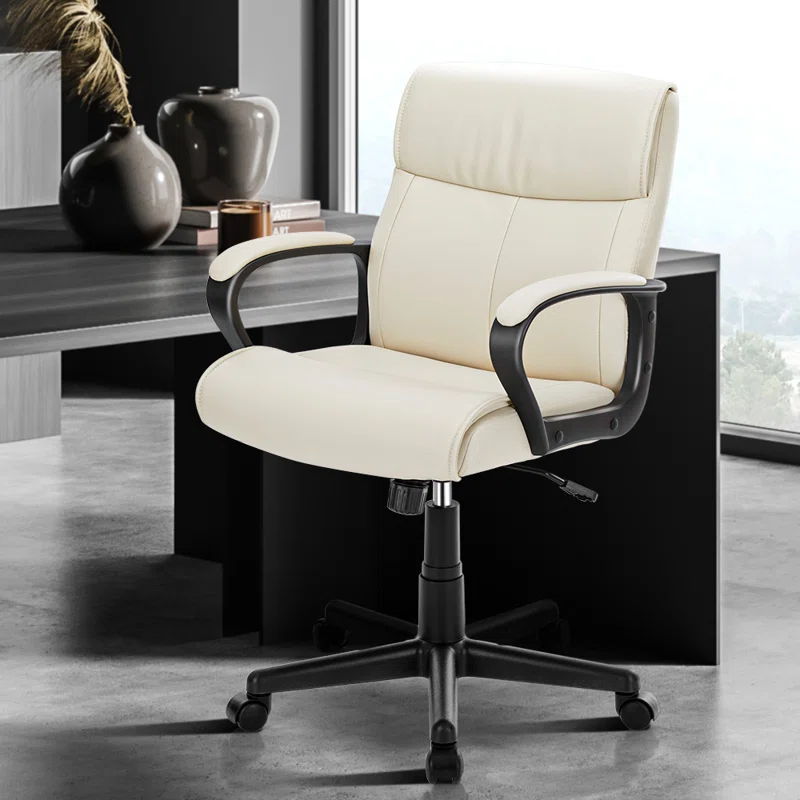 Adjustable Height PU Leather surface Mid-back Office Chair. White
