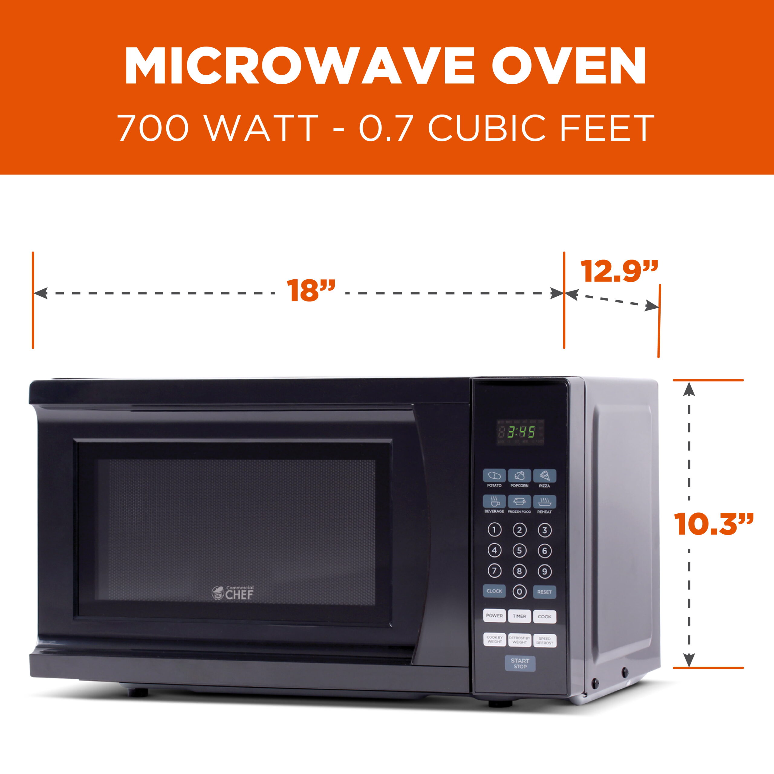 Commercial Chef CHM770B 0.7 cu. ft. Microwave Oven. Black