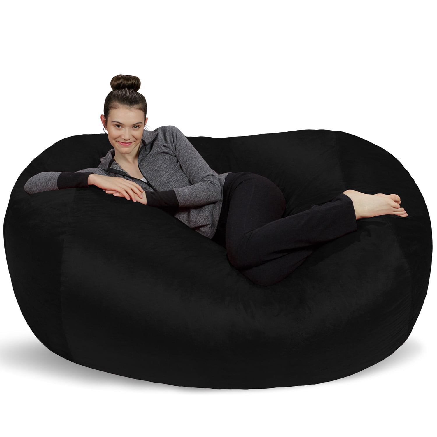 Sofa Sack Bean Bag Chair. Memory Foam Lounger with Microsuede Cover. Kids. Adults. 6 ft. Black