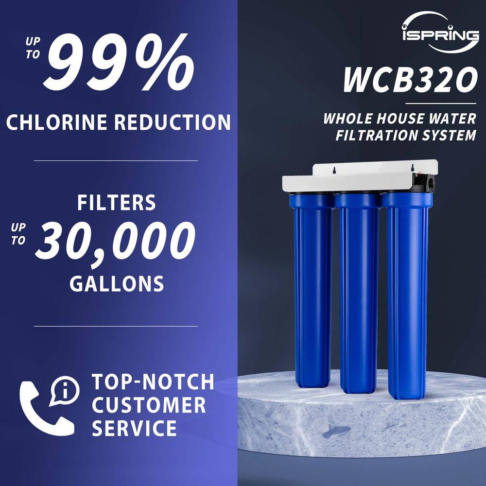 ISPRING WCB32-O 3-Stage Whole House Water Filtration System w/ 20 in. x 2.5 in. Oversized Fine Sediment and Carbon Block Filters