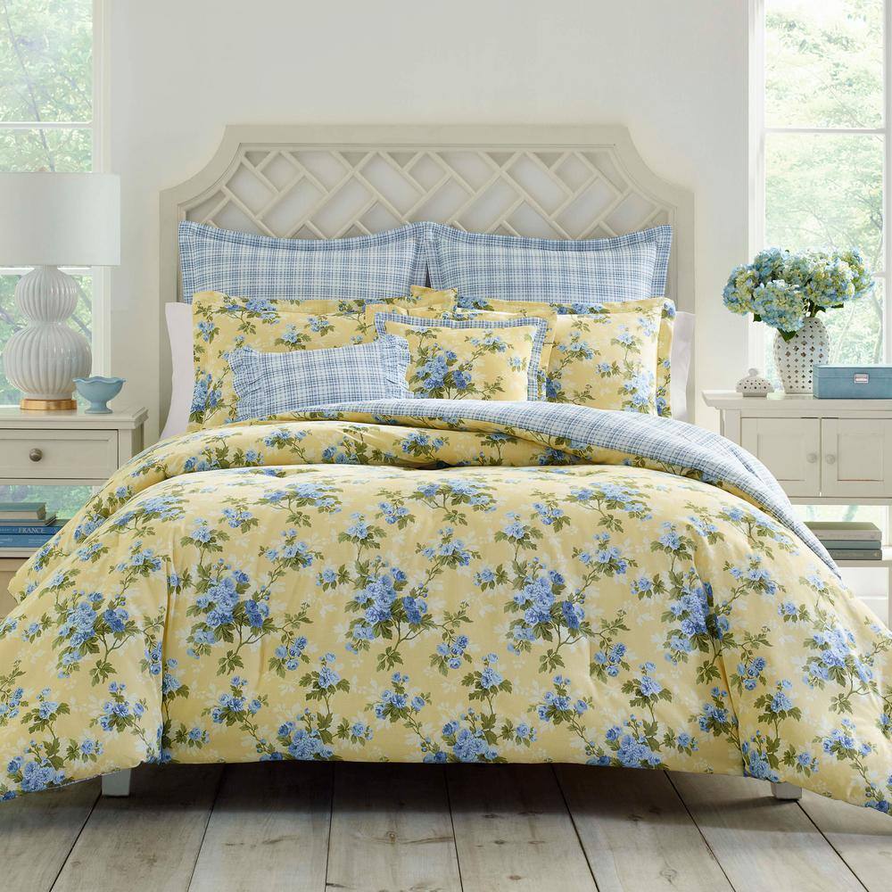 Laura Ashley  Cassidy 7-Piece Yellow Floral Cotton King Comforter Set