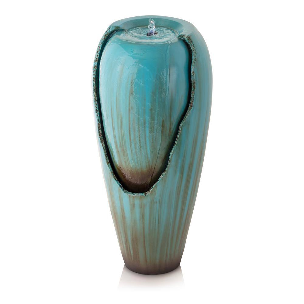 Alpine Corporation DIG100XS 33 in. Tall Water Jar Fountain with LED Light. Turquoise