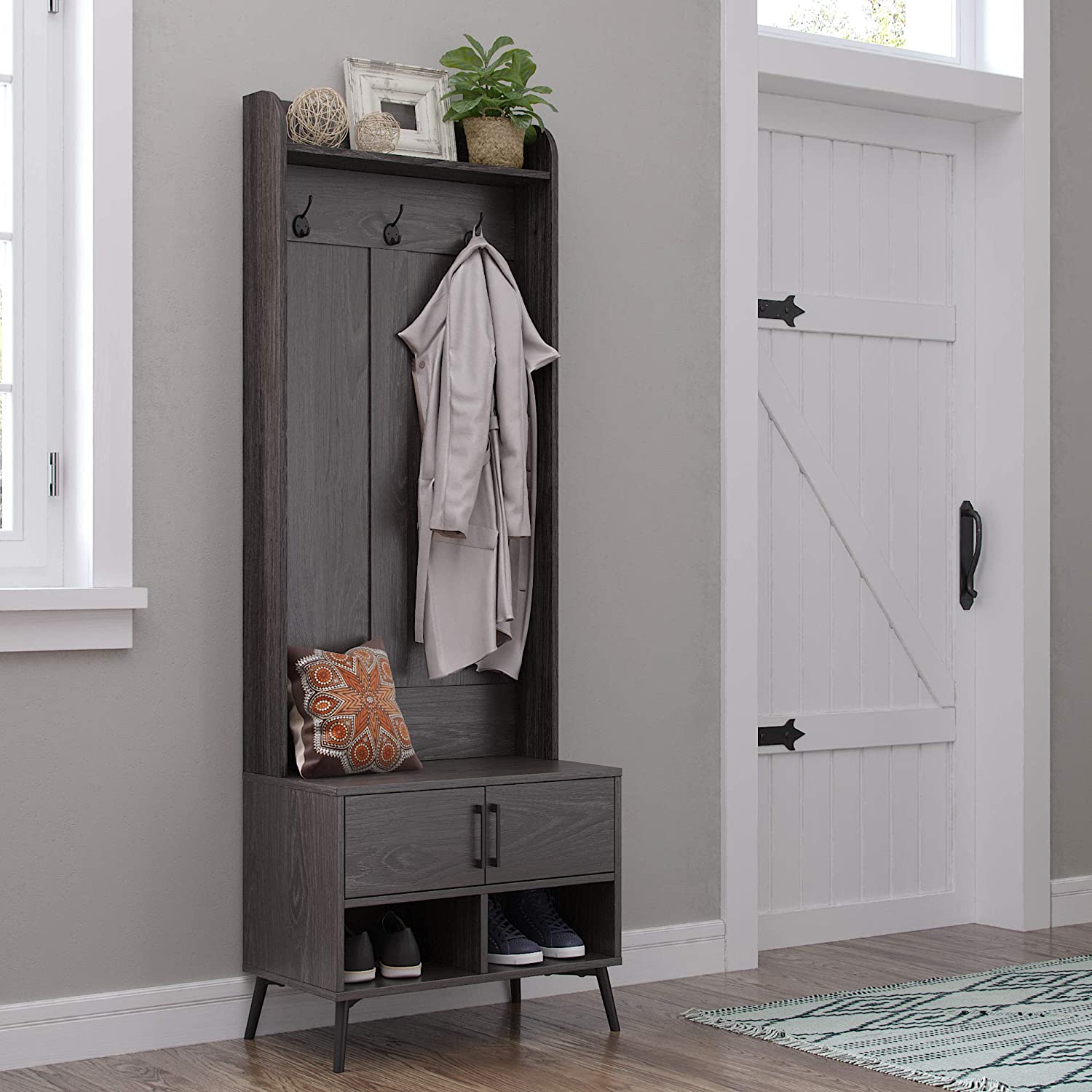 RiverRidge  Woodbury Dark Weathered Wood Grain 3-Hook Coat Stand