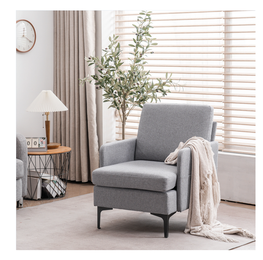 DISCOUNTTODAY  FCH Lounge Chair. Comfy Single Sofa Accent Chair for Bedroom Living Room Guestroom. Light Grey