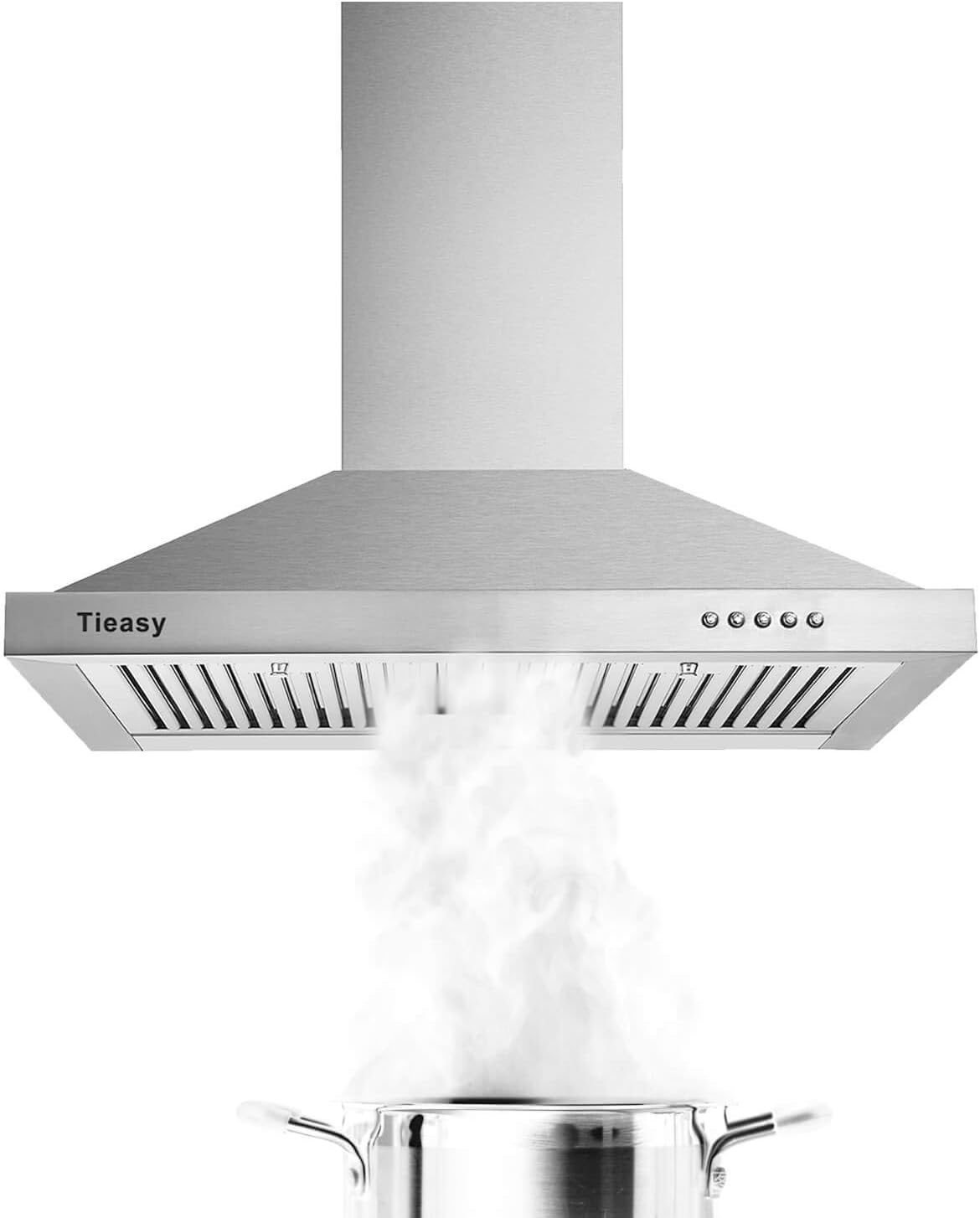 Tieasy Range Hood. Range Hoods 30 inch Stainless Steel. 450 CFM Kitchen Hood with LED Light Baffle Filters. 3 Speed Exhaust Fan Vent Hood