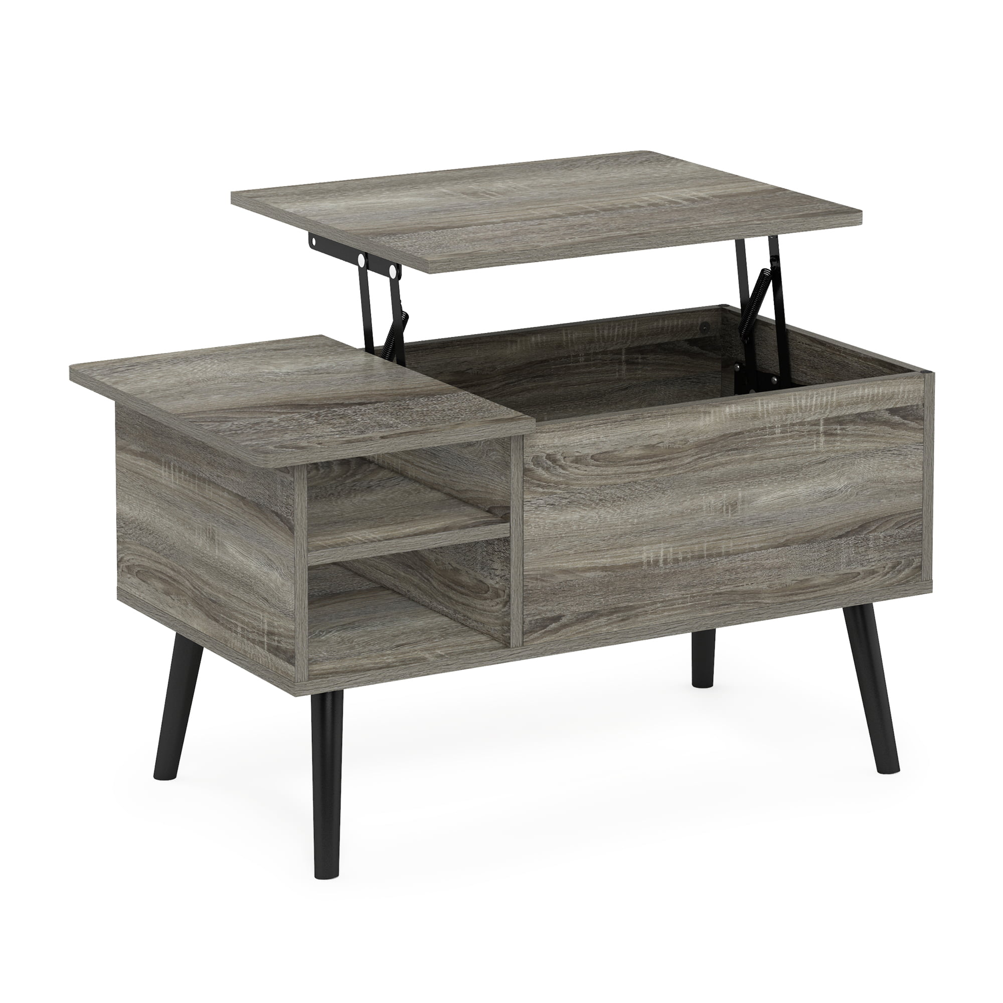 Furinno Jensen Lift Top Coffee Table With Wooden Leg. French Oak Grey