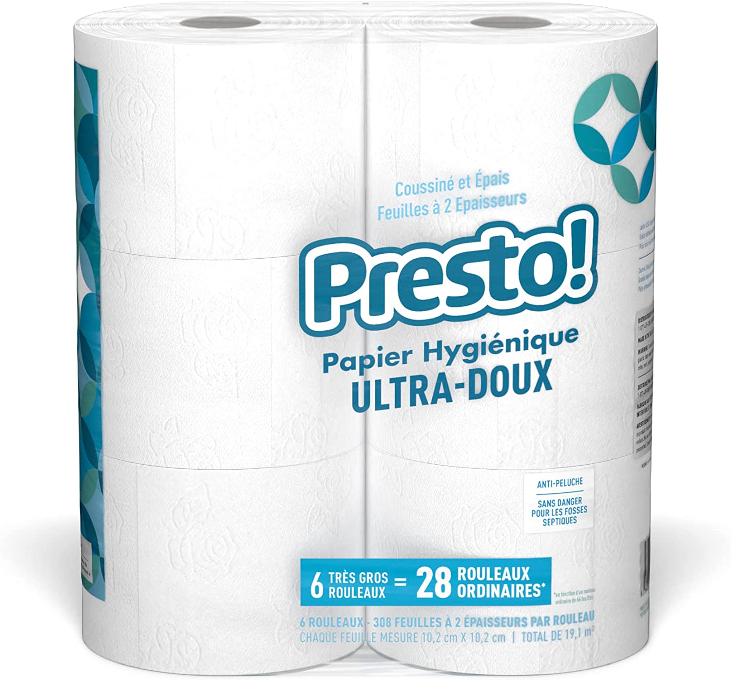 Presto! 308-Sheet Mega Roll Toilet Paper. Ultra-Soft. 6 Count (Pack of 4)