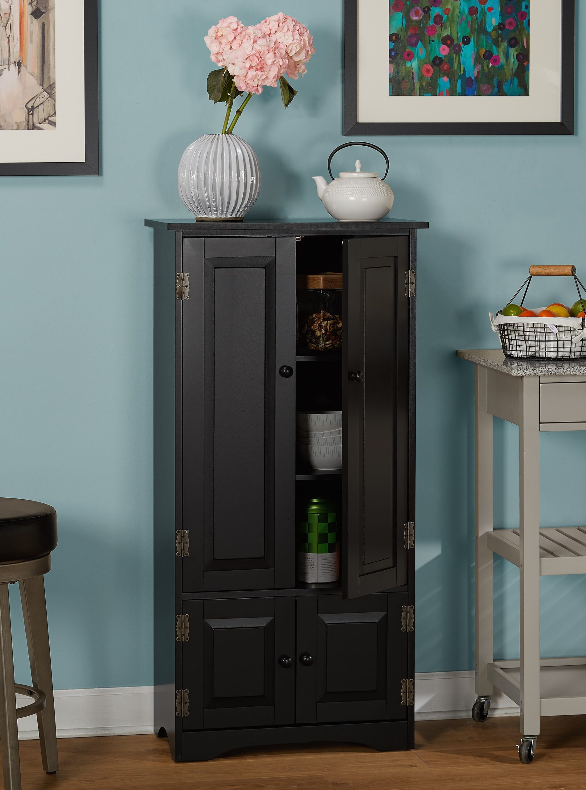 Versatile Wood 4-Door Floor Cabinet. Black
