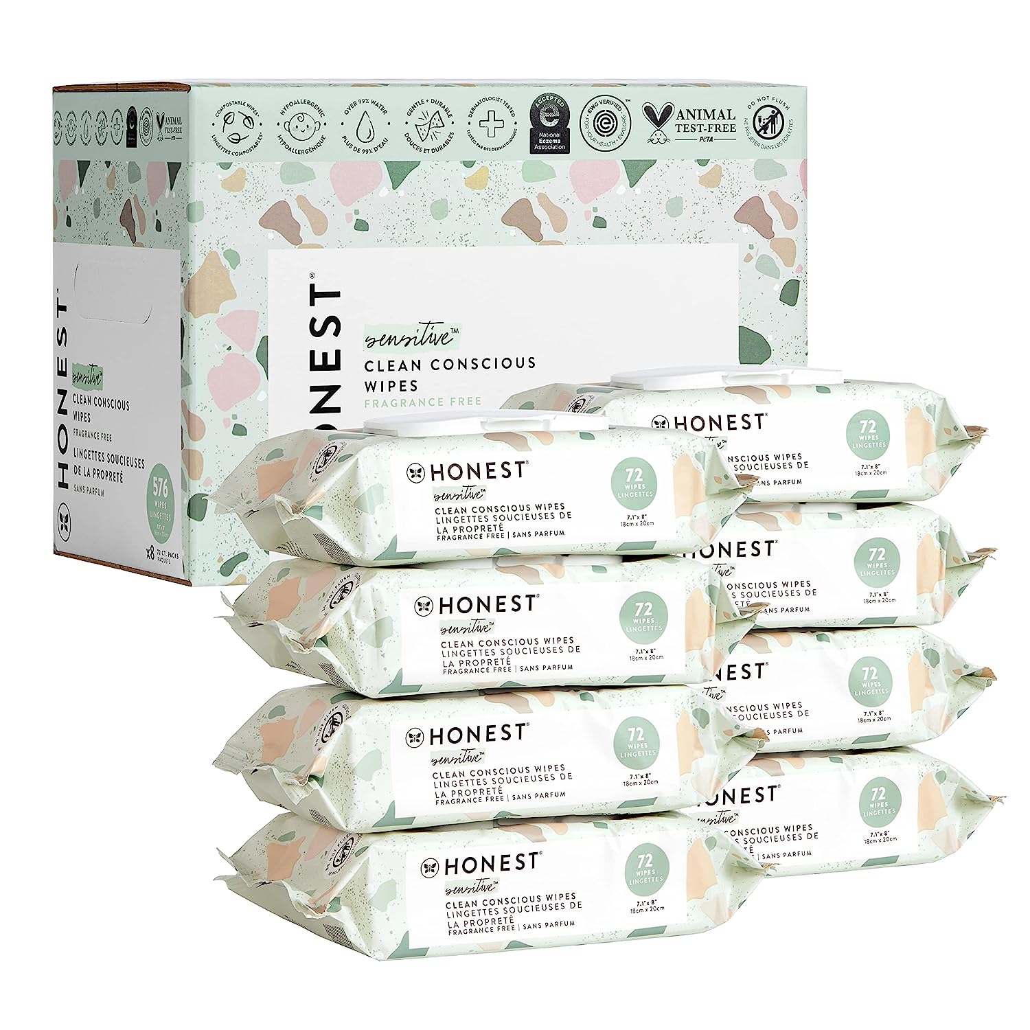 The Honest Company Clean Conscious Wipes | 99% Water. Compostable. Plant-Based. Baby Wipes | Hypoallergenic. EWG Verified | Geo Mood. 576 Count