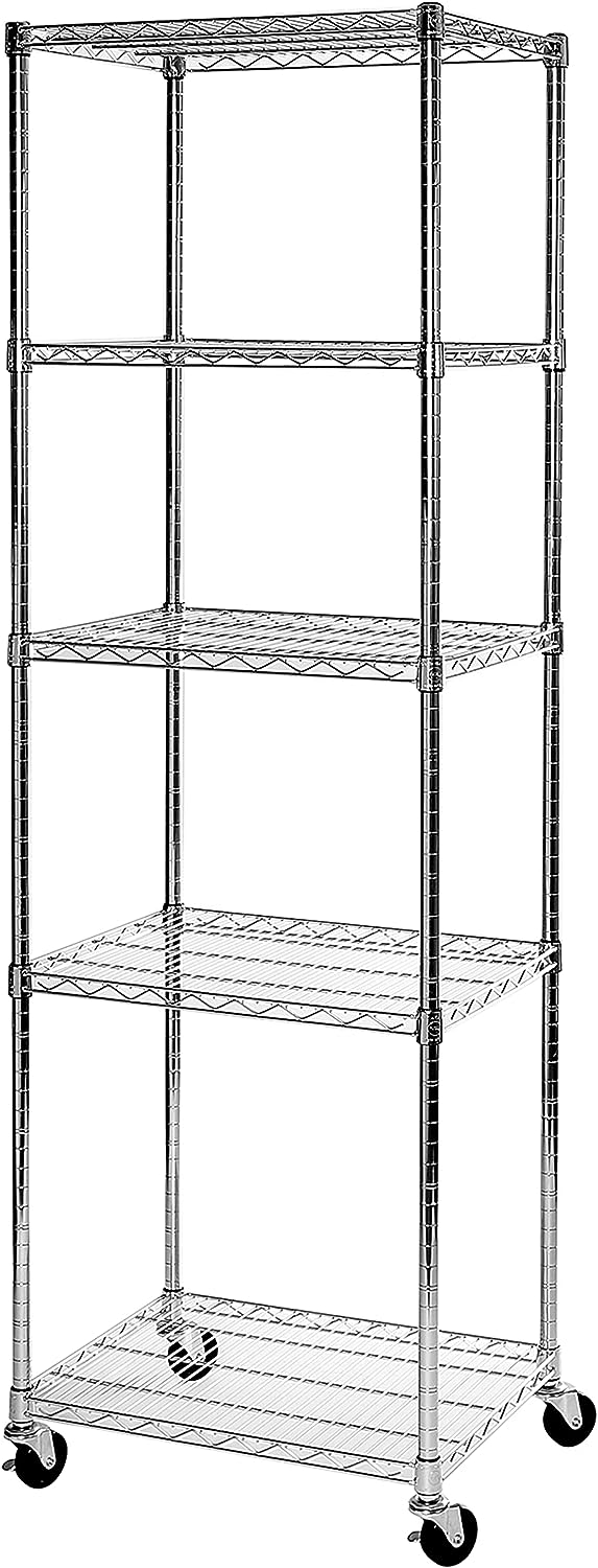 Seville Classics UltraDurable Heavy Duty NSF Solid Steel Wire Rack Storage Unit Organizer for Garage. Warehouse. Office. Restaurant. Classroom. Kitchen. 5-Tier Shelving. 24″ W x 18″ D