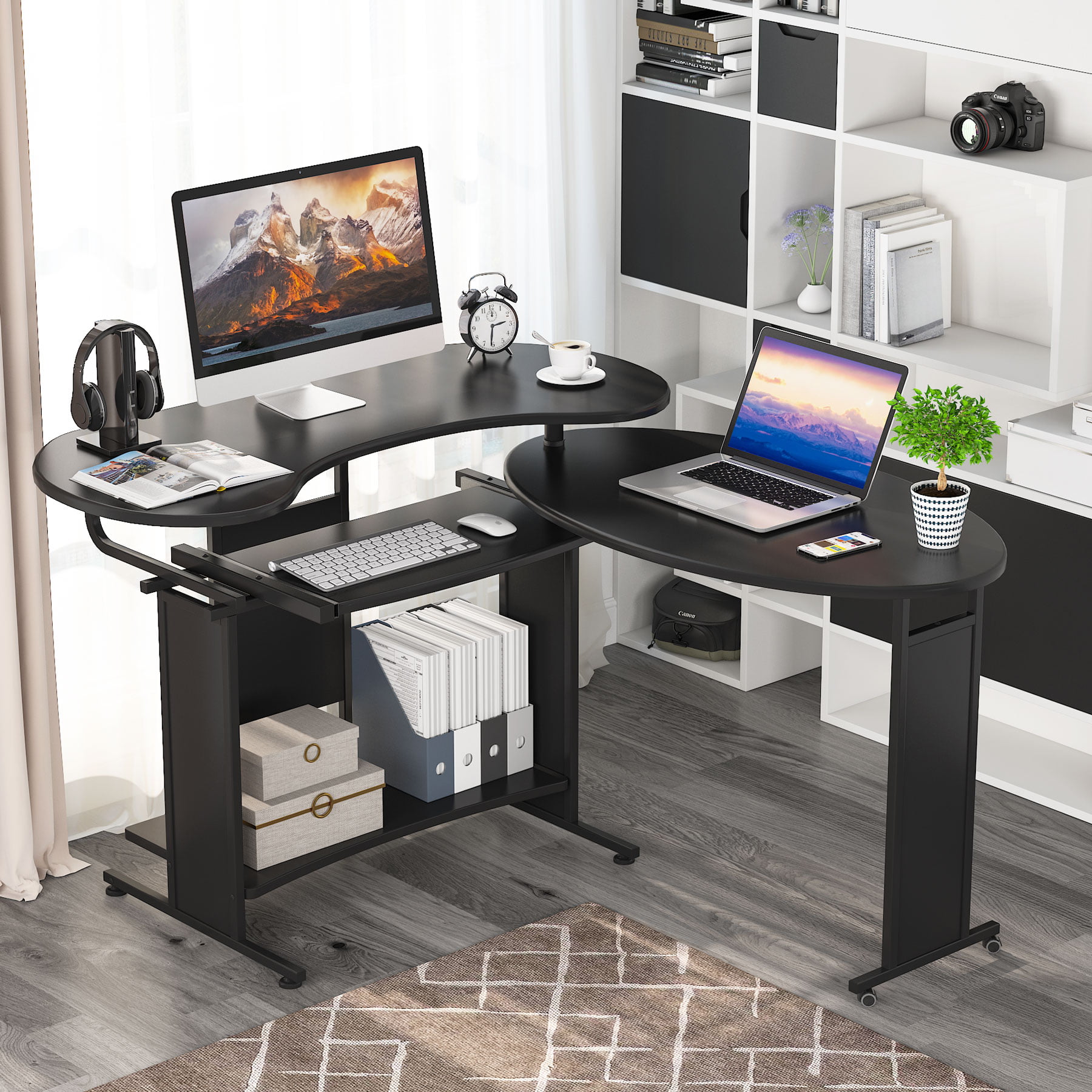 L-Shaped Computer Desk. Tribesigns Rotating Corner Desk & Modern Office Study Workstation. for Home Office or Living Room