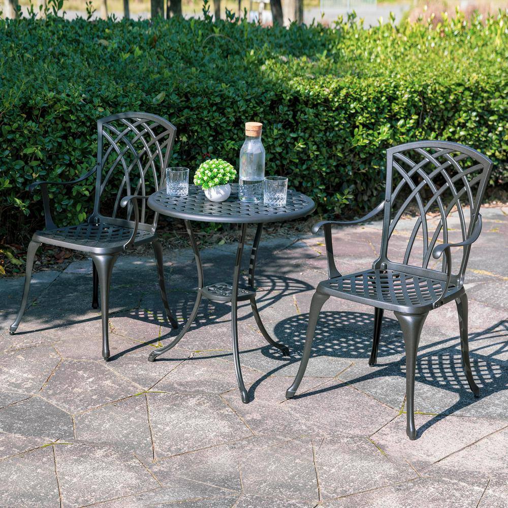 Nuu Garden  3-Piece Cast Aluminum Patio Bistro Set Rust-Proof Outdoor Furniture Set