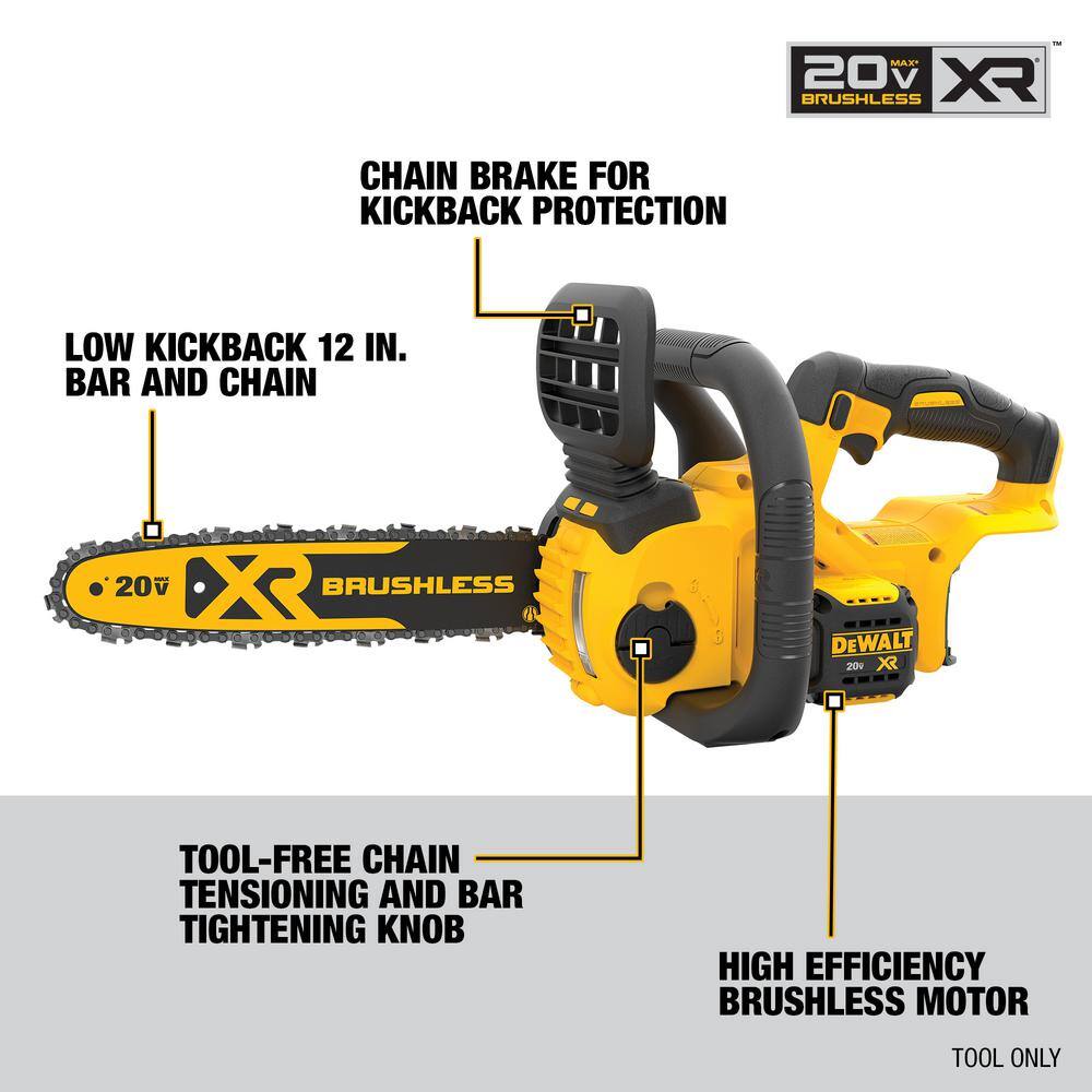 DEWALT DCCS620B 20V MAX 12in. Brushless Cordless Battery Powered Chainsaw. Tool Only