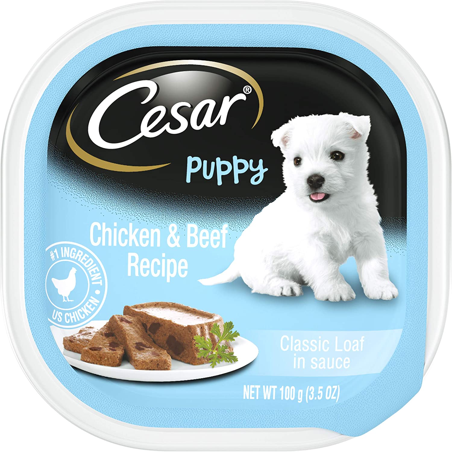 CESAR Puppy Soft Wet Dog Food Classic Loaf in sauce Chicken & Beef Recipe. 3.5 oz. Pack of 24 Easy Peel Trays