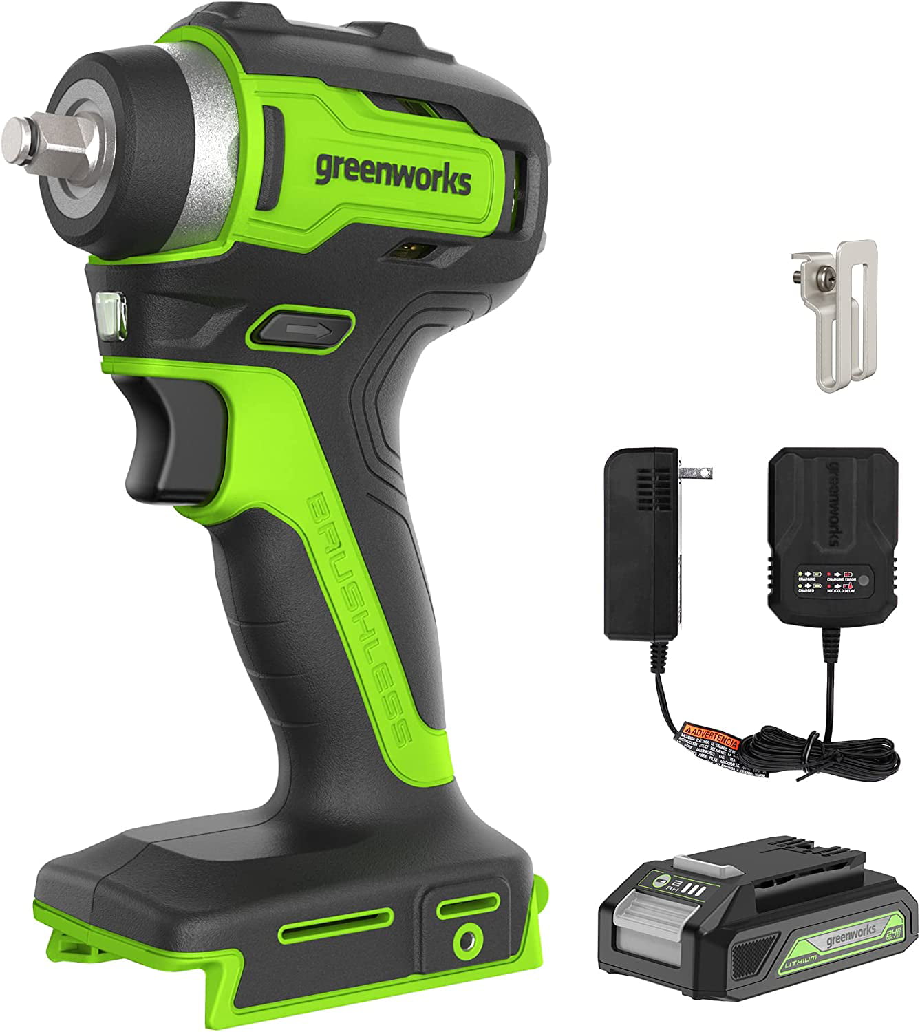 Greenworks 24V Brushless 3/8″ Cordless Impact Wrench. 2.0Ah Battery and Compact Charger