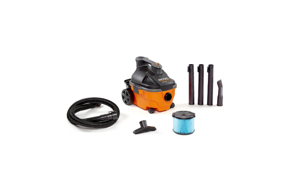 RIDGID WD4070 4 Gallon 5.0-Peak HP Portable Wet/Dry Shop Vacuum with Fine Dust Filter. Hose and Accessories
