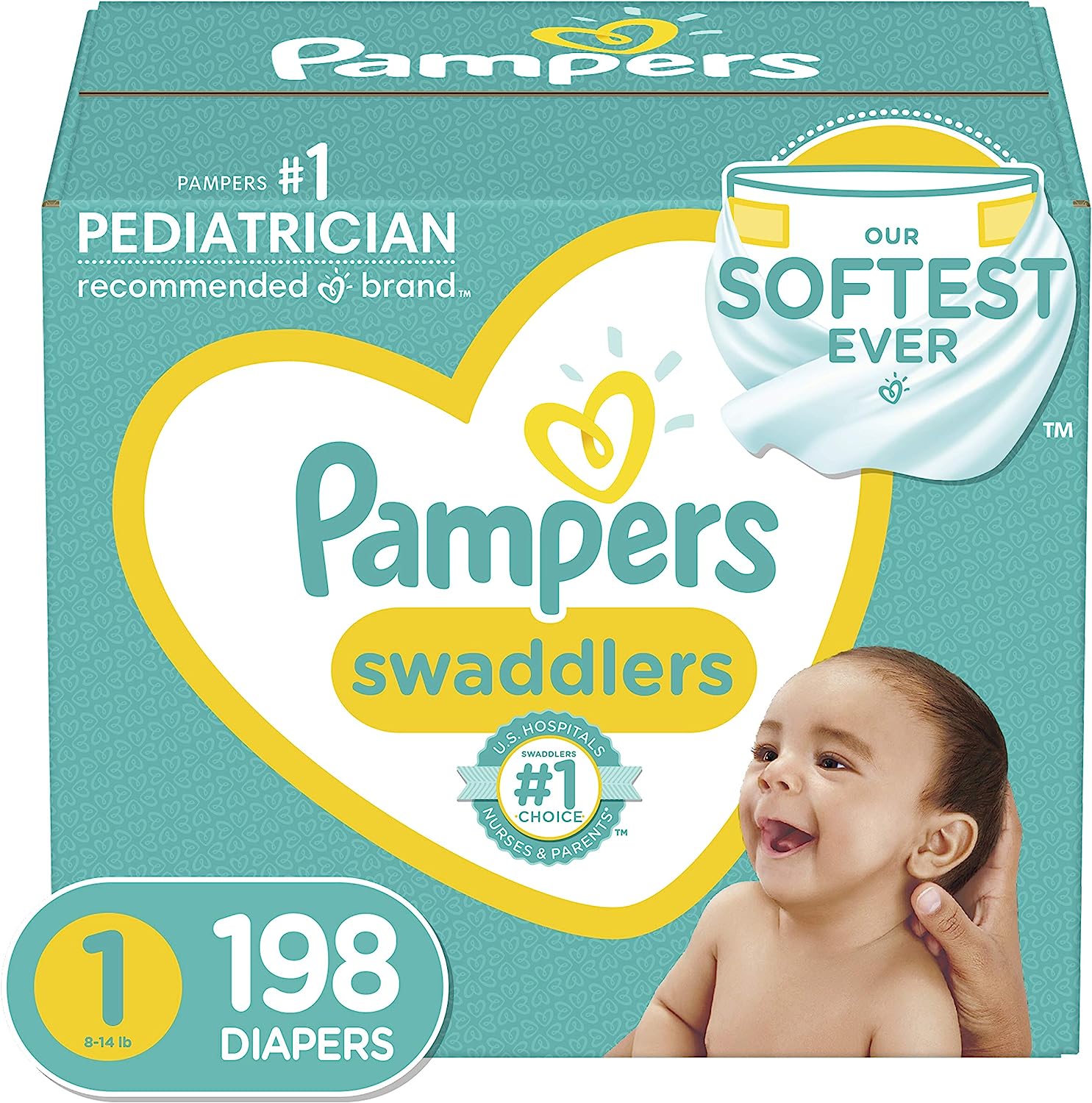Diapers Size 1/Newborn. 198 Count - Pampers Swaddlers Disposable Baby Diapers (Packaging & Prints May Vary)