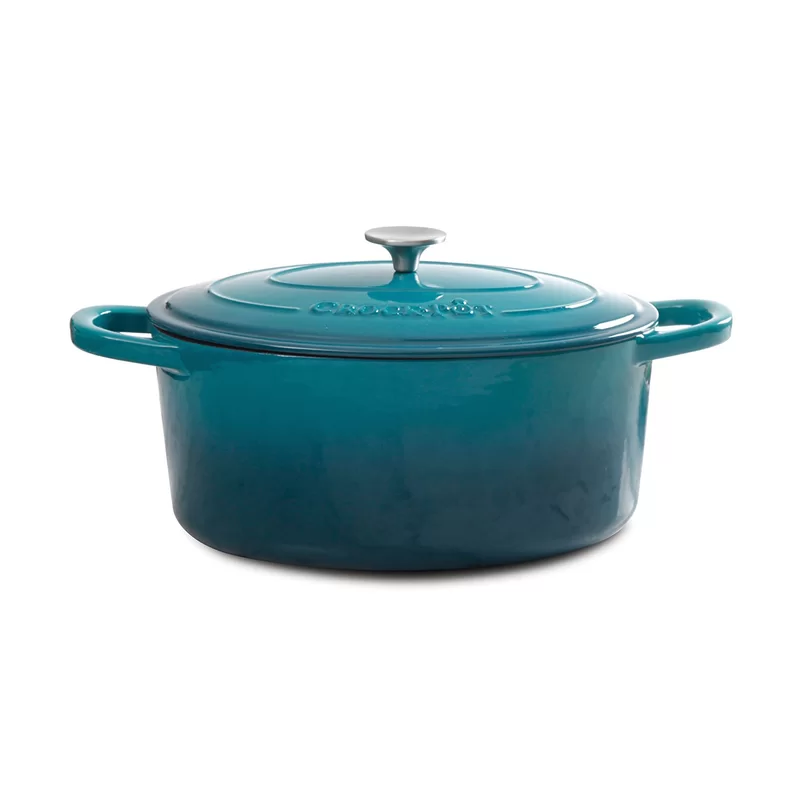 Crock-Pot 109475.02 Artisan Oval Enameled Cast Iron Dutch Oven. 7-Quart. Teal Ombre